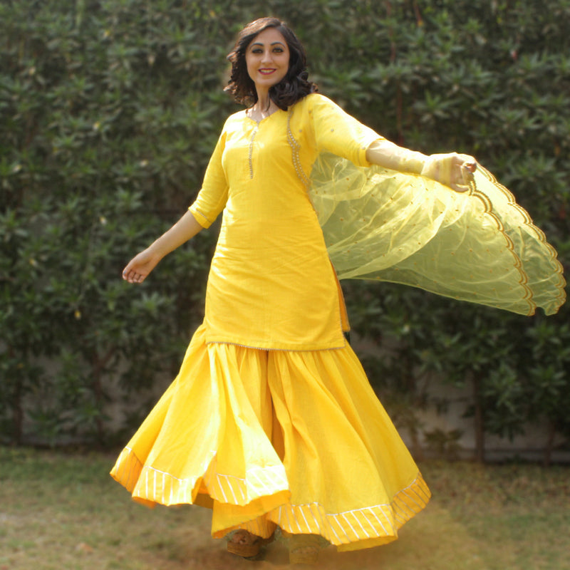 Buy Chikankari Yellow Sharara Suits Online for Women in USA